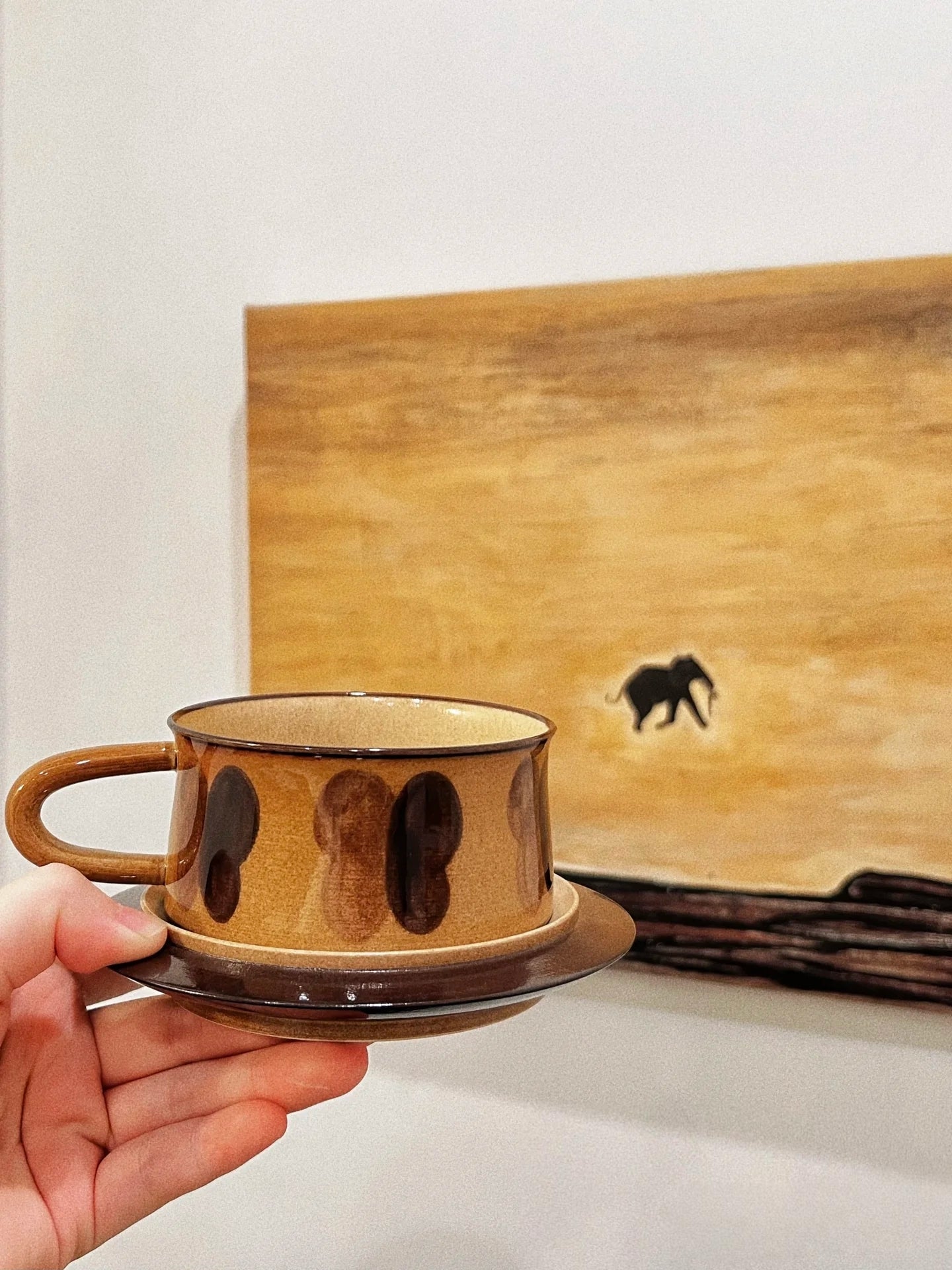 Kilnora Shisō Caramel Butterfly porcelain cup and saucer set with hand-painted butterfly design