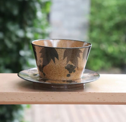 Kilnora Shisō cup and saucer set with blue-and-white grape Chyongku porcelain design