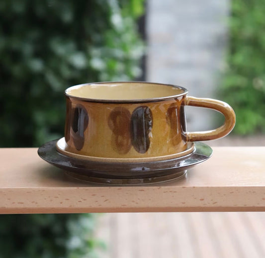 Kilnora Shisō Caramel Butterfly porcelain cup and saucer set with hand-painted butterfly design