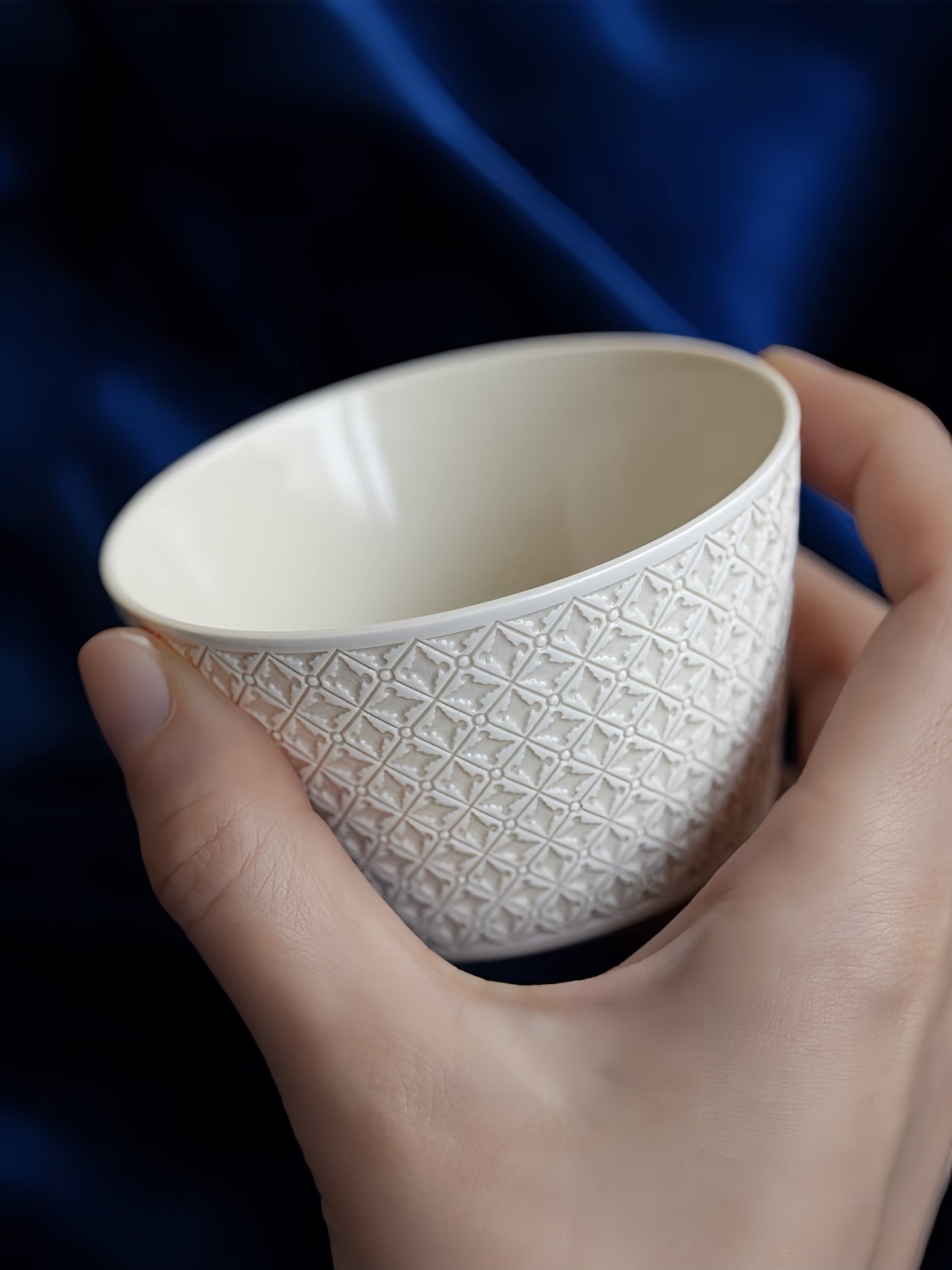 Kilnora LOOFA STUDIO Ornamental Garden underglaze carved diamond pattern porcelain cup