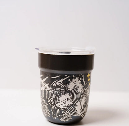 Kilnora Aokawa Chihiro Atlantis Wave porcelain cup featuring silver wave patterns