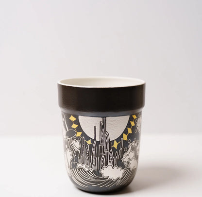 Kilnora Aokawa Chihiro Atlantis Wave porcelain cup featuring silver wave patterns
