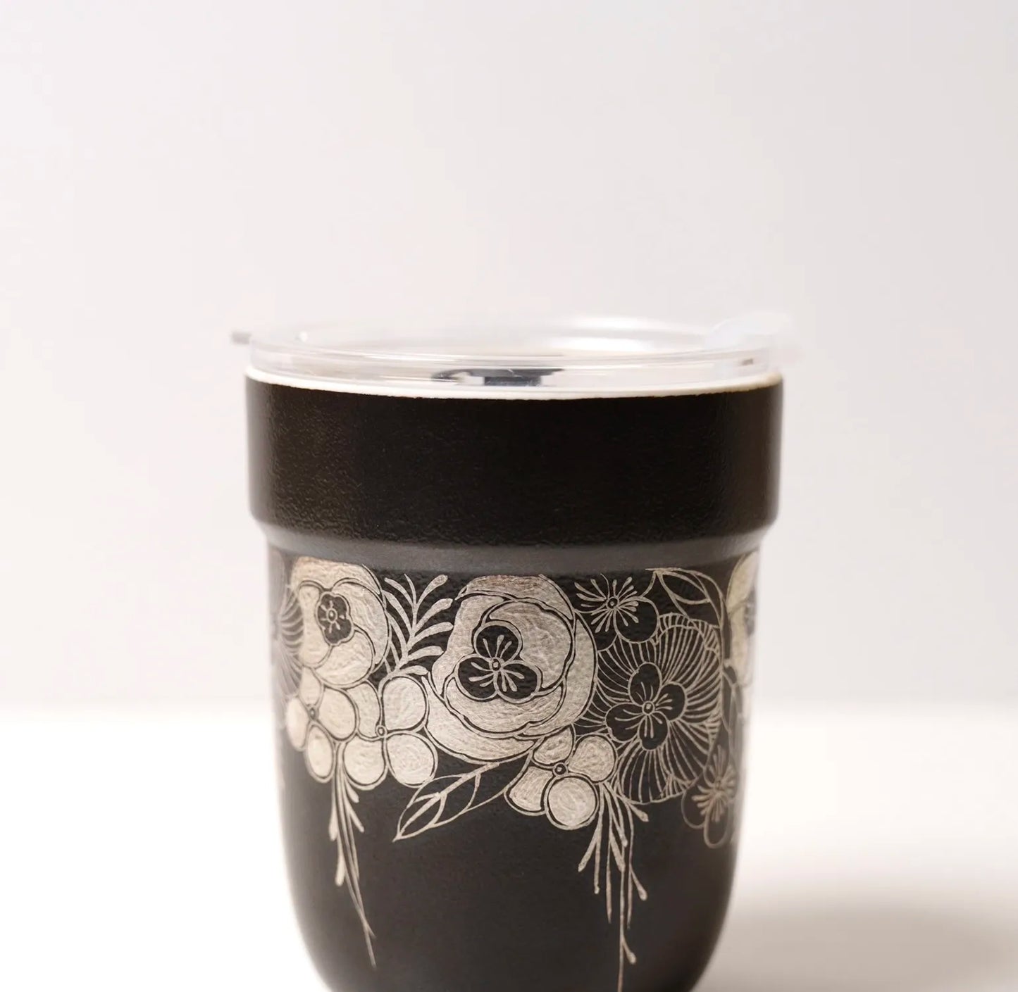 Kilnora Aokawa Chihiro Silver Camellia travel porcelain cup with silver camellia accents