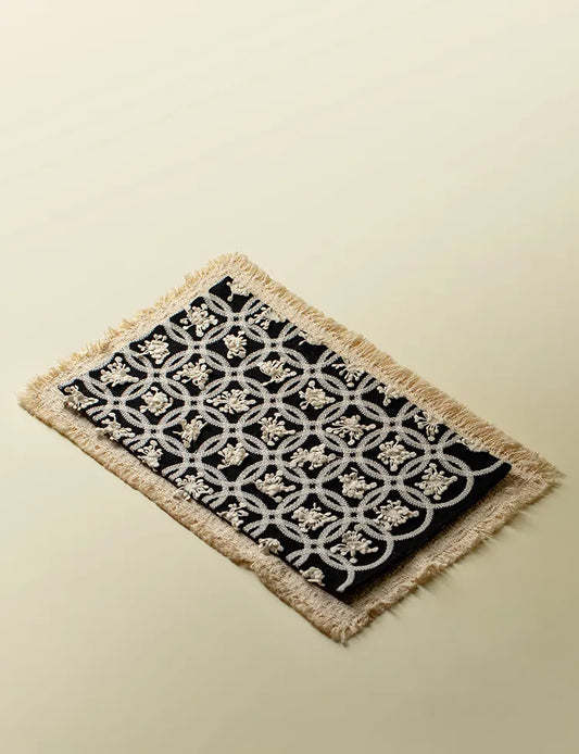 Japanese-Inspired 3D Embroidered Sea Anemone Ramie Tassel Tea & Cup Mat (Heat-Resistant Table Mat)