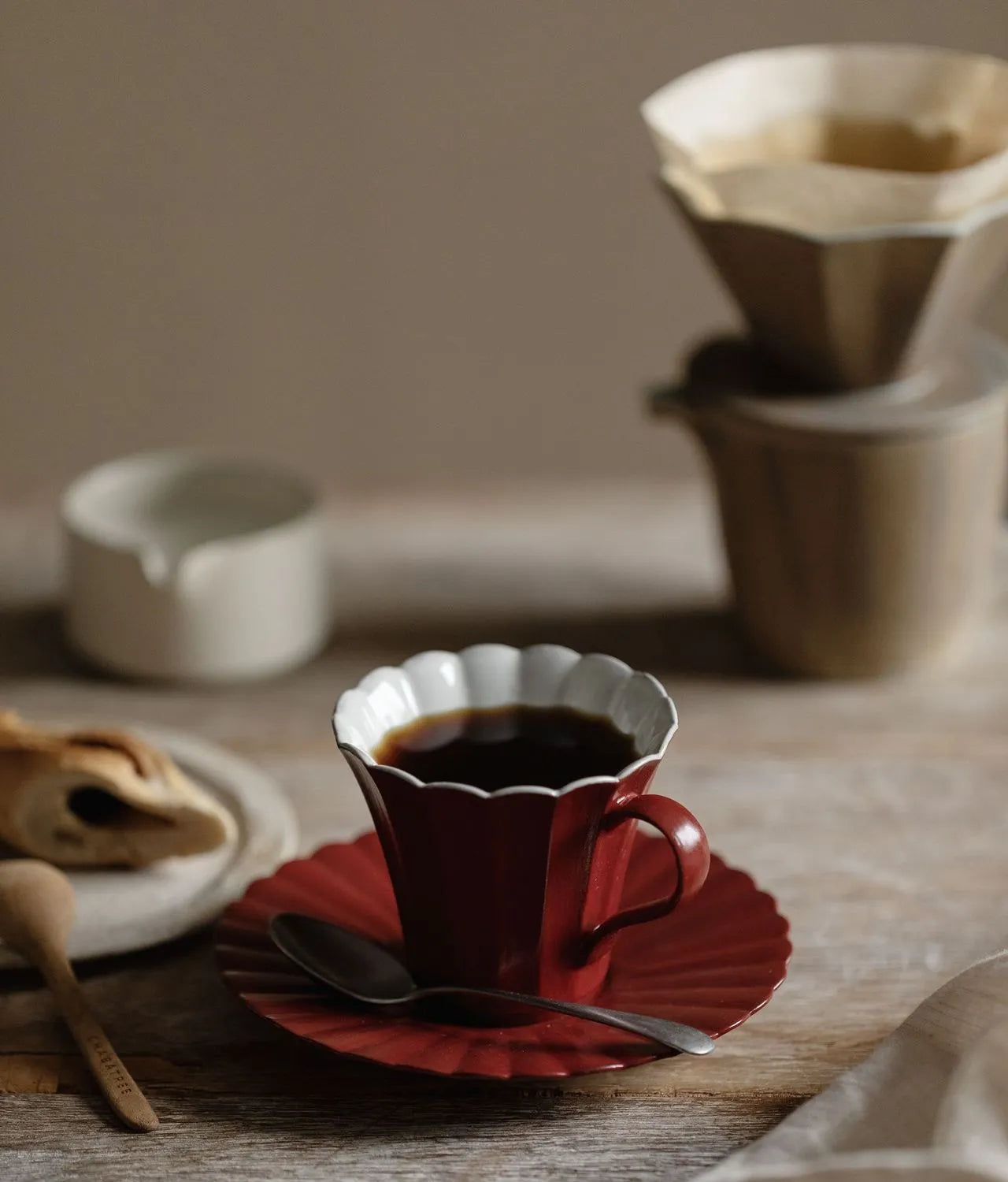 Kilnora Venor Vintage red porcelain cup and saucer set featuring deep red glaze and vintage-inspired design