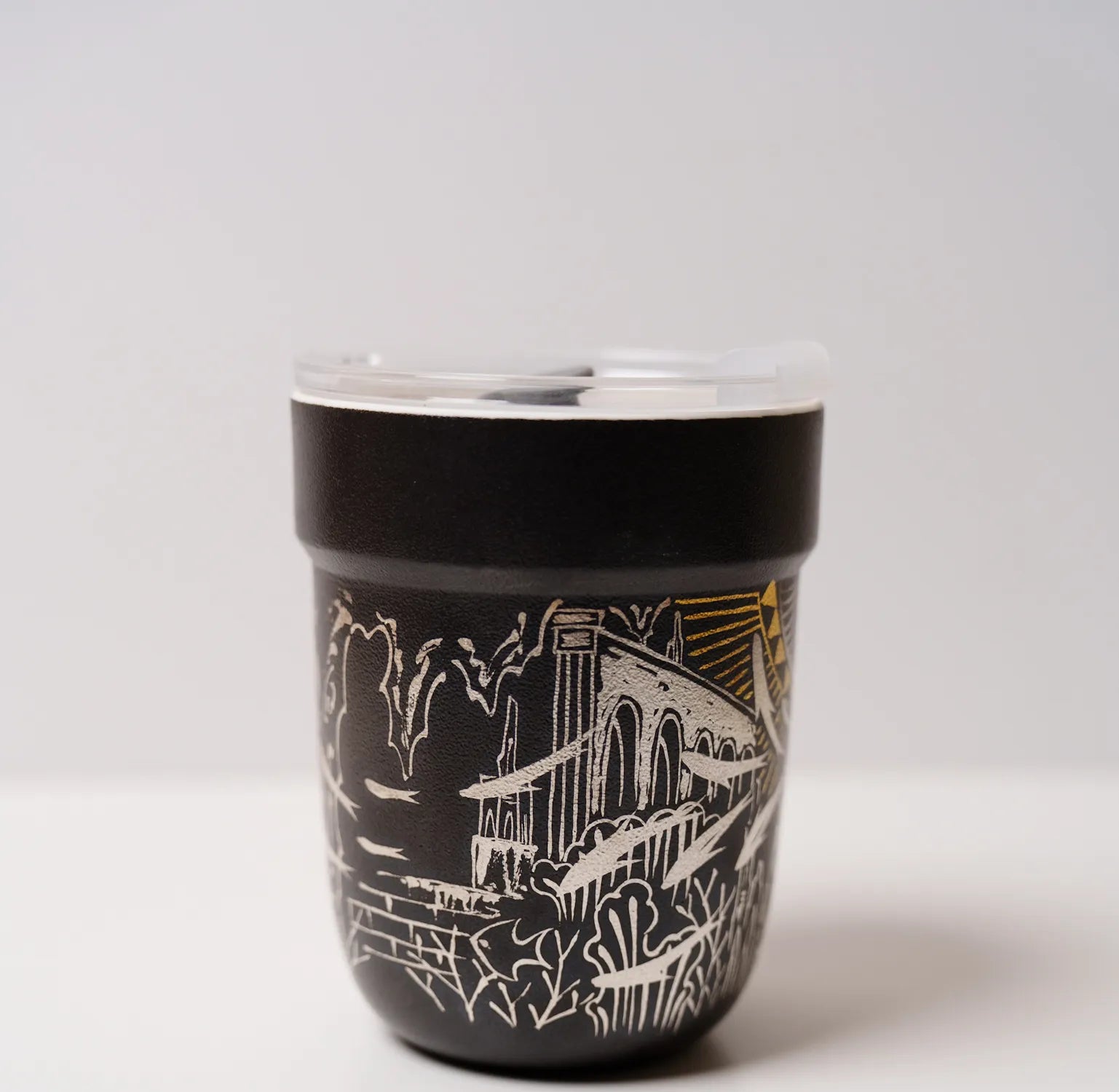 Kilnora Aokawa Chihiro Atlantis City porcelain cup with silver inlay cityscape design
