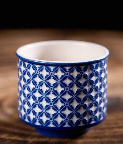 Kilnora LOOFA STUDIO Ornamental Garden underglaze carved diamond pattern porcelain cup