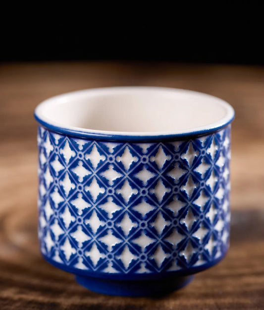 Kilnora LOOFA STUDIO Ornamental Garden underglaze carved diamond pattern porcelain cup